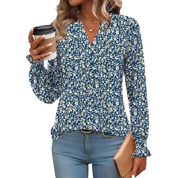 Tops - Women's Long Sleeve V Neck Blouse Casual Dressy Tops for Work and Outfits